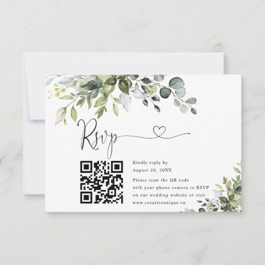 Carte de réponse QR Code pour site web de mariage (Devant)