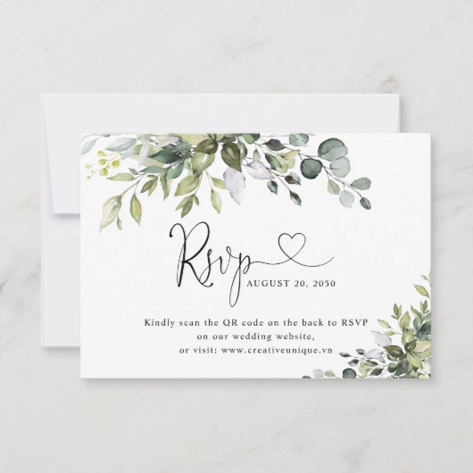 Carte de réponse QR Code pour site web de mariage (Devant)