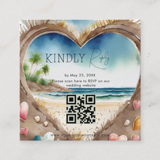 Carte de réponse QR Code pour un mariage tropical (Devant)