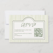 Carte de réponse QR code rayée pour mariage vert (Devant)