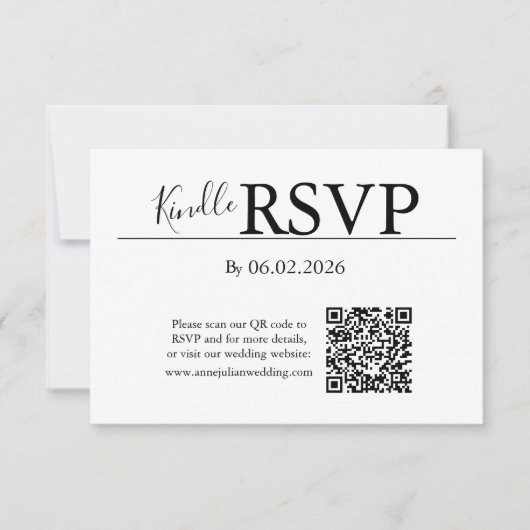 Carte de réponse QR Code RSVP blanche pour mariage (Devant)