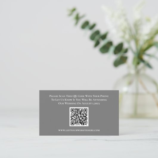 Carte de réponse QR Code RSVP Gris Blanc pour Mari (Debout devant)