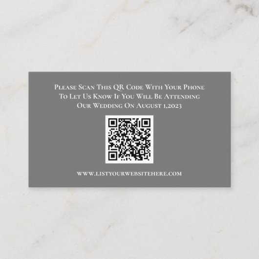 Carte de réponse QR Code RSVP Gris Blanc pour Mari (Devant)