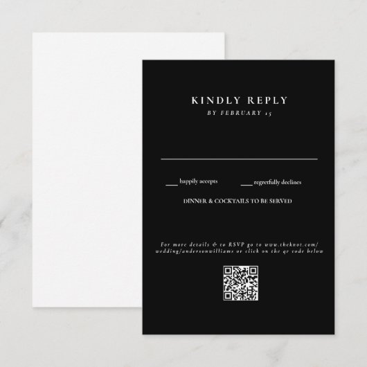 Carte de réponse QR Code RSVP mariage moderne B/N (Devant / Derrière)