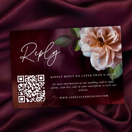 Carte de réponse QR du Mariage floral rustique fon