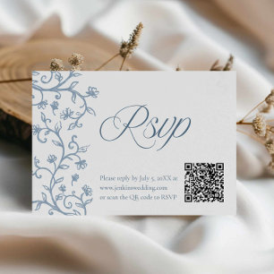 Carte de réponse QR mariage élégante toile bleue
