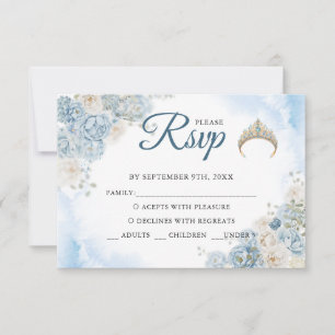 Carte de réponse Quinceanera Rose bleu Dusty