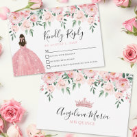 Carte de réponse Quinceanera rose floral pâle