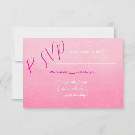 Carte de réponse Quinceñera Rose Pailleté (Devant)