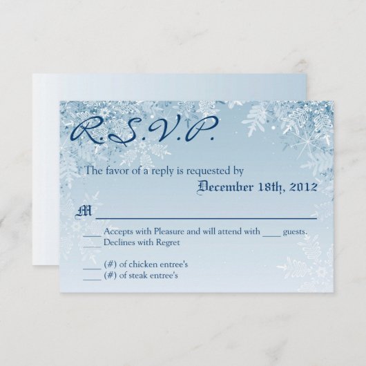 Carte de réponse R.S.V.P. 3x5 Crystal Snowflakes H (Devant / Derrière)