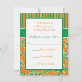 Carte de réponse rayée florale orange, verte et bl (Dos)