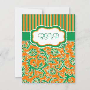 Carte de réponse rayée florale orange, verte et bl