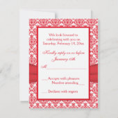 Carte de réponse Red & White Damask & Hearts RSVP (Dos)