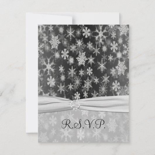 Carte de réponse RIBBON Black, Silver Snowflakes I (Devant)