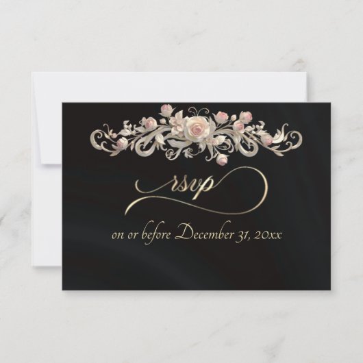Carte de réponse romantique Rose Arc - Noir (Devant)
