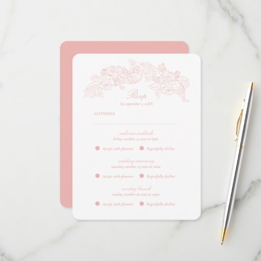 Carte de réponse romantique rose victorienne multi (Devant/Arrière en situation)