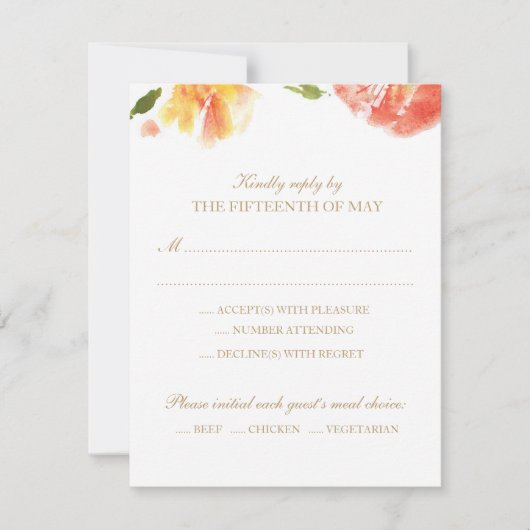 Carte de réponse Rose aquarelle (Devant)