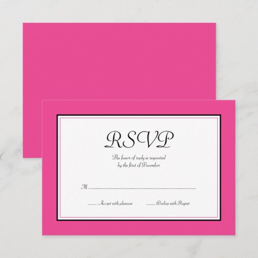 Carte de réponse rose et noire (Devant / Derrière)