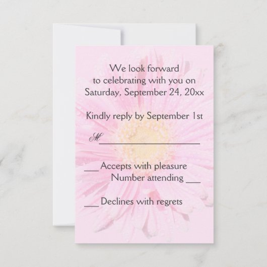 Carte de réponse rose Gerbera Daisy (Dos)