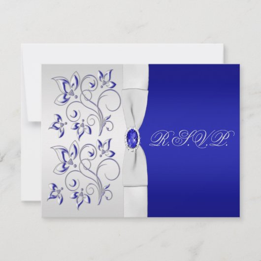 Carte de réponse Royal Blue et Silver Floral (Devant)