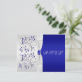 Carte de réponse Royal Blue et Silver Floral (Debout devant)