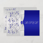 Carte de réponse Royal Blue et Silver Floral (Devant / Derrière)