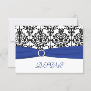 Carte de réponse Royal Blue, White, Black Damask