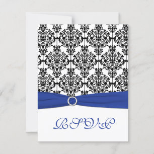 Carte de réponse Royal Blue, White, Black Damask