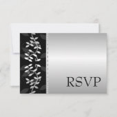 Carte de réponse RSVP à bordure de feuille d'argen (Devant)