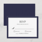 Carte de réponse RSVP à bordure grise bleue marine (Devant / Derrière)