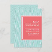 Carte de réponse RSVP à chevron bleu et corail (Devant / Derrière)