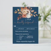 Carte de réponse RSVP à l'encart bleu marine Flora (Debout devant)