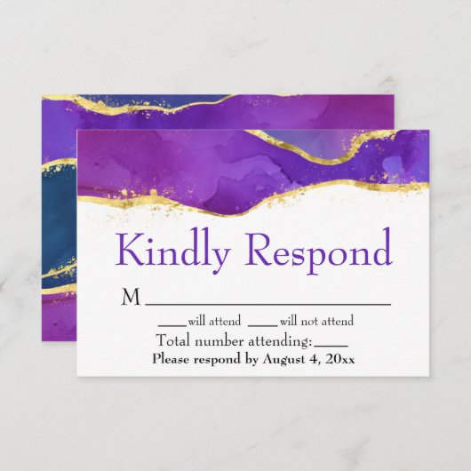 Carte de réponse RSVP à l'encre abstraite Fuchsia (Devant / Derrière)