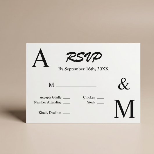 Carte de réponse RSVP à monogramme avec typographi