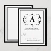 Carte de réponse RSVP à monogramme formel en noir (Devant / Derrière)