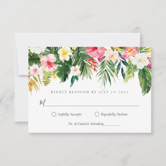 Carte de réponse RSVP à motif de feuille de palmie (Devant)