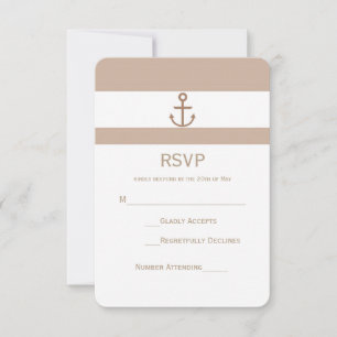 Carte de réponse RSVP à rayures marron taupe et bl