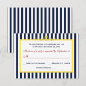 Carte de réponse RSVP à rayures Navy, Blanc, Jaune (Devant / Derrière)