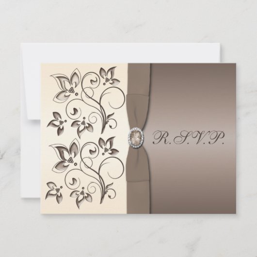 Carte de réponse RSVP à ruban imprimé Mocha, flora (Devant)
