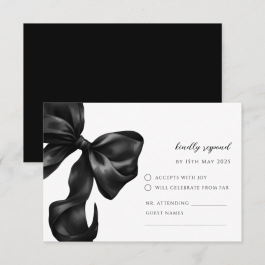 Carte de réponse RSVP à ruban noir (Devant / Derrière)