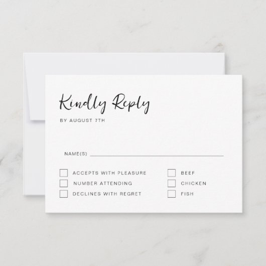 Carte de réponse RSVP à script noir et blanc (Devant)