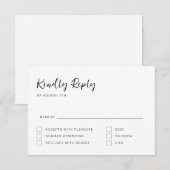 Carte de réponse RSVP à script noir et blanc (Devant / Derrière)