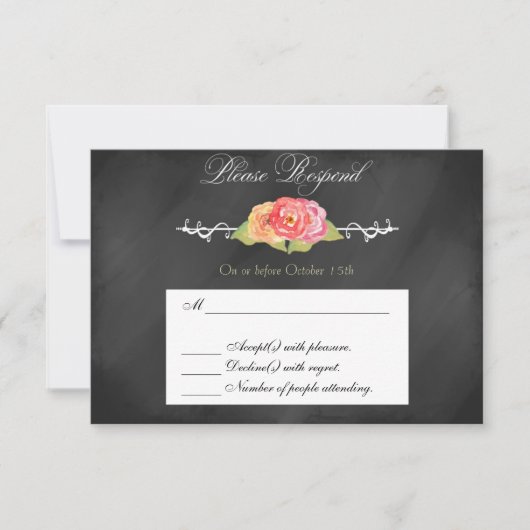 Carte de réponse RSVP Abstraite Fleur Chalkboard (Devant)
