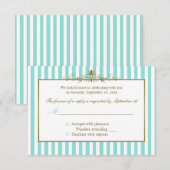 Carte de réponse RSVP Aqua et rayures blanches ave (Devant / Derrière)
