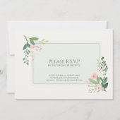 Carte de réponse RSVP aquarelle florale verte douc (Devant)