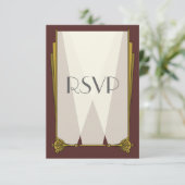 Carte de réponse RSVP Art Déco rouge chic (Debout devant)
