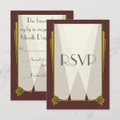 Carte de réponse RSVP Art Déco rouge chic (Devant / Derrière)