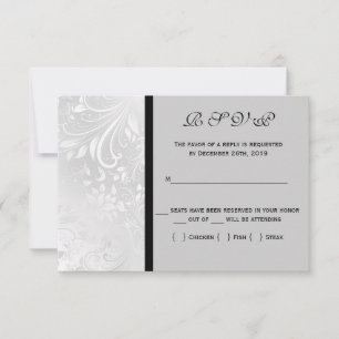 Carte de réponse RSVP assortie en Damas noir et bl
