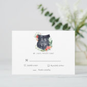 Carte de réponse RSVP au blason aquarelle florale (Debout devant)