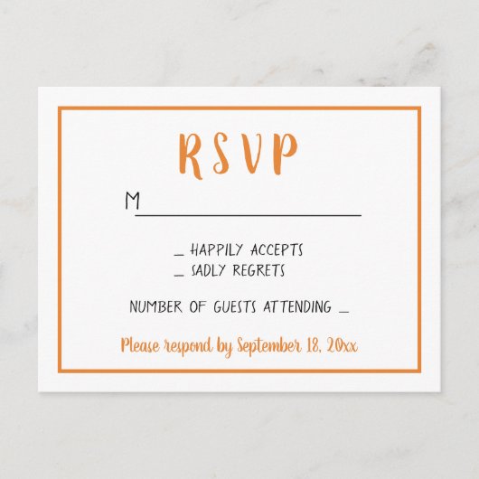 Carte de réponse RSVP automne orange minimaliste p (Devant)